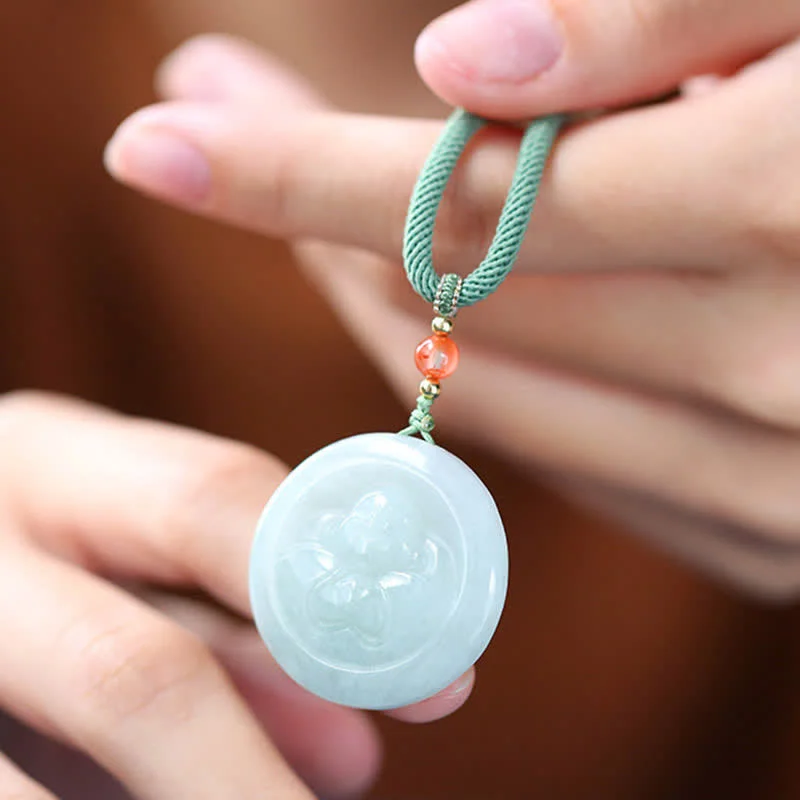 925 Sterling Silver Buddha Round Jade Prosperity Necklace Pendant