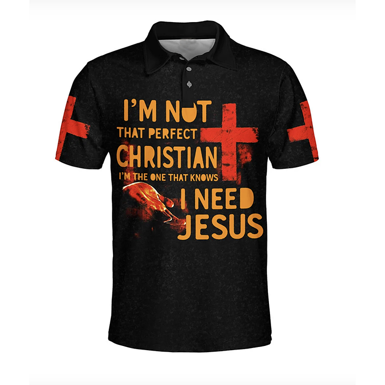 BrosWear Jesus Alphabet Printed Short Sleeved Polo Shirt