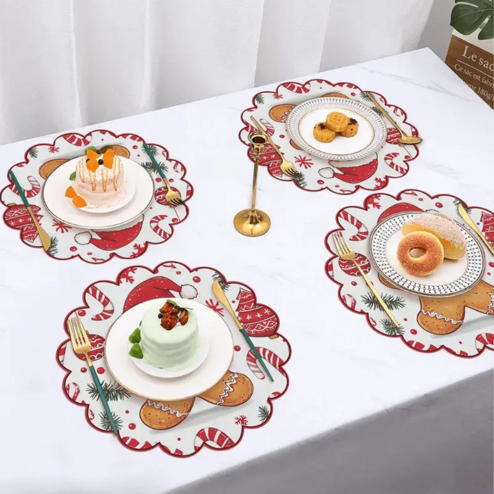 Tegooe 4PCS Non-Slip Heat Resistant Christmas Placemats - Festive Kitchen Table Decor