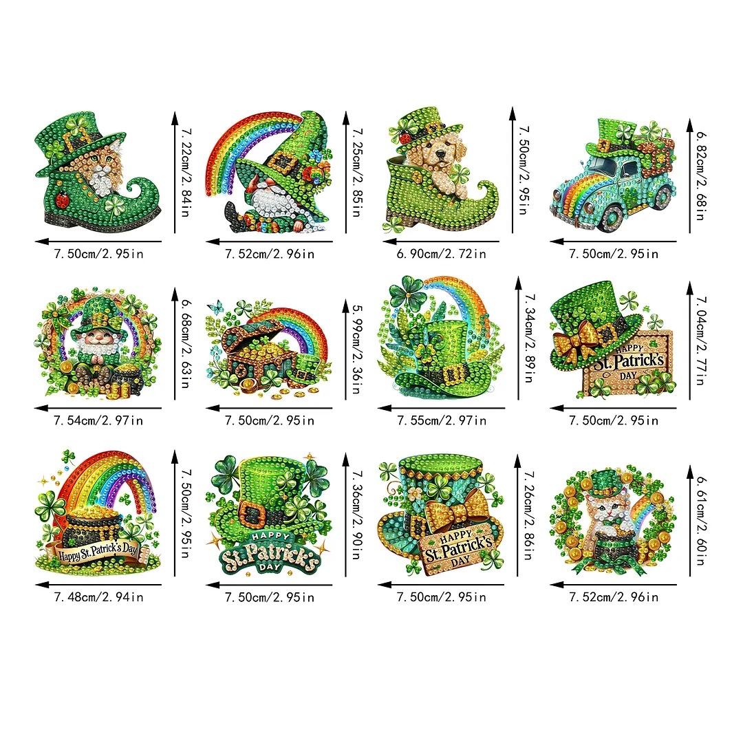 12Pcs St Patricks Day DIY Diamond Art Fridge Magnet Refrigerator Sticker Diamond Art Stickers Refrigerator Painting Kits for Beginners Adults DIY Craft Gifts Home Decors