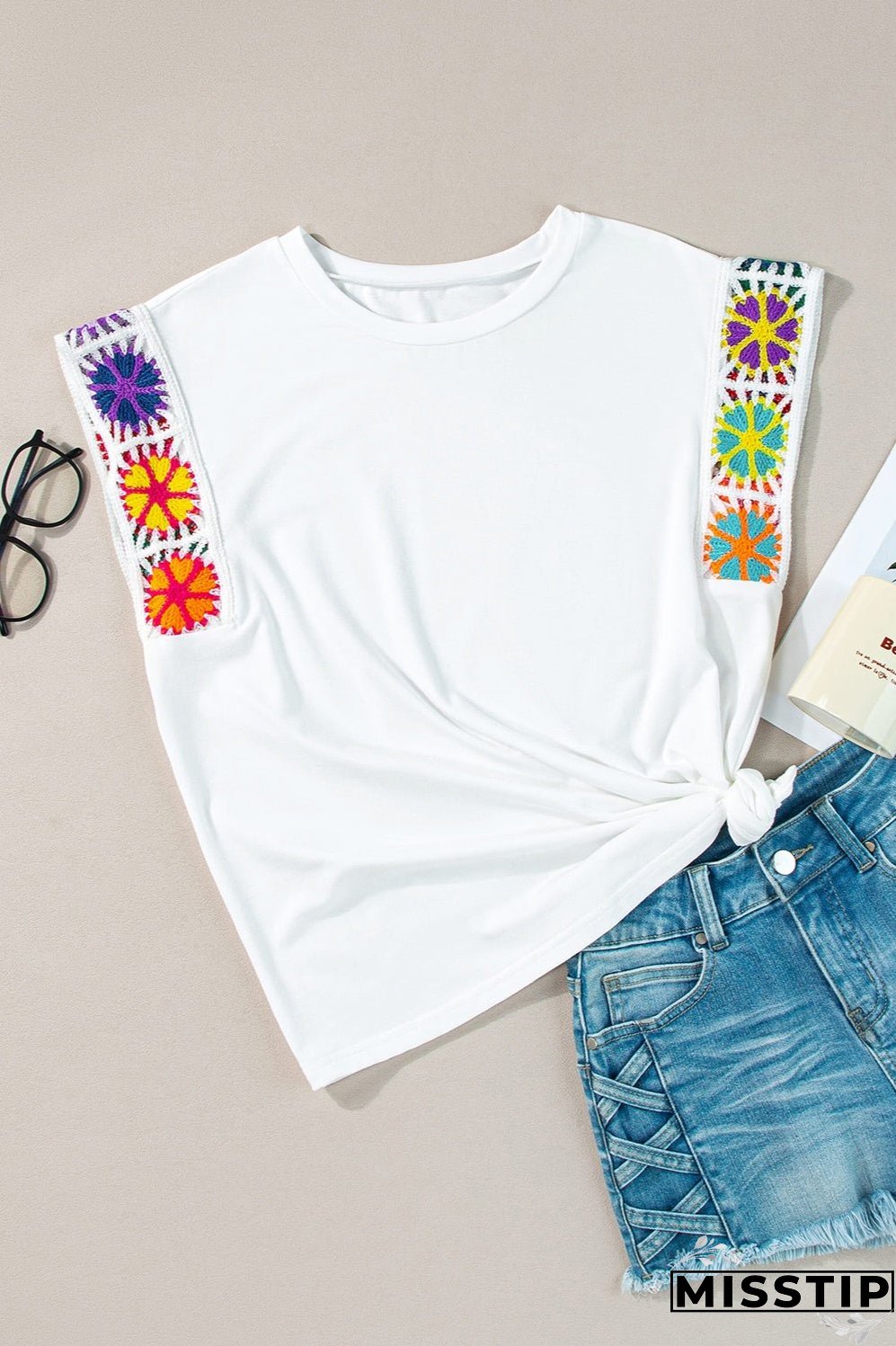 Round Neck Cap Sleeve Top