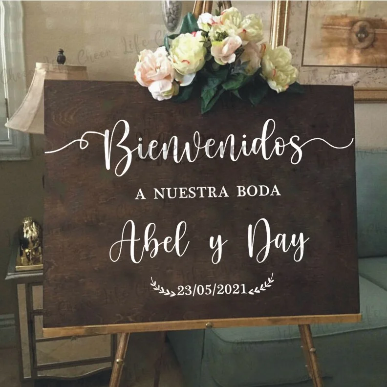Wedding Welcome Mirror Board Sticker Spanish Pattern Custom Any Texts Vinyl Decal Art Wedding Party Welcome Sign Stickers Decor