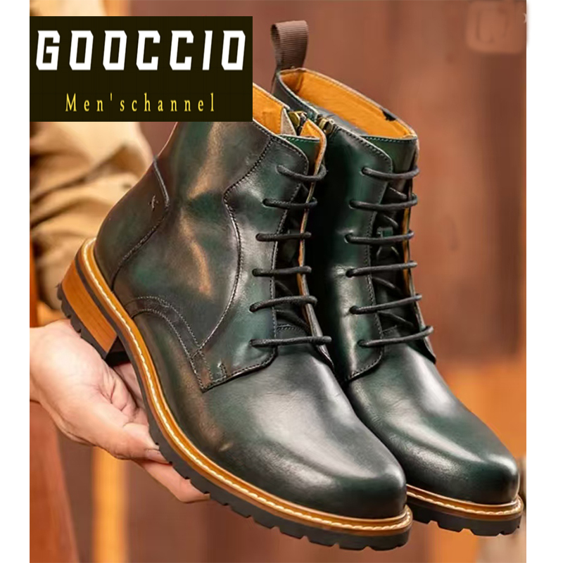 Retro-Style Hand-Made Cowhide Martin/Motor/Work Boots For Men  ZC-Series   