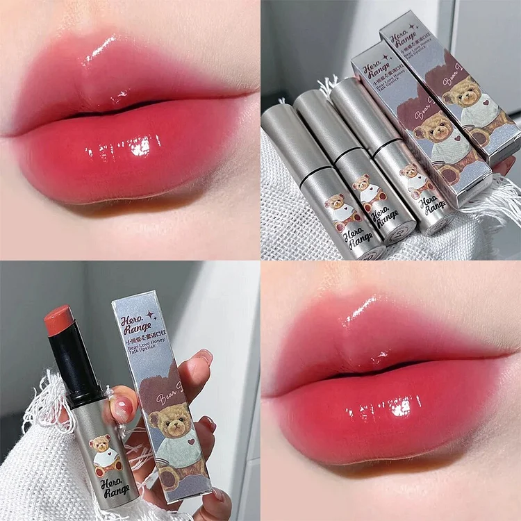 Moisturizing Jelly Lipstick Mirror Glass Cute Bear Solid Lip Gloss Lasting Water Light Non Sticky Red Lips Tint Makeup Cosmetics