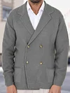 Men's Lapel Knitted V-Neck Double Breasted Sweater Cardigan Coat