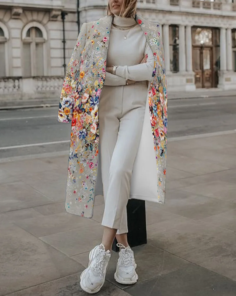 Women's Fashion print long coat 4608