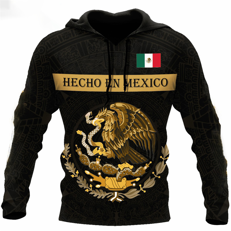 Erpret Fashion 3D Print Mexico Flag National Emblem Hoodie Men Tops Autumn Long Sleeve Mexican Aztec Sweatshirt Streetwear Clothing