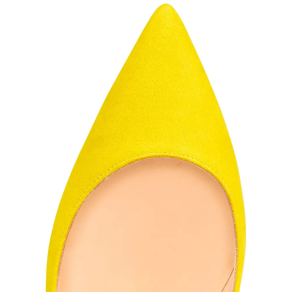 120mm Women's Party Wedding Heels Pumps Yellow Suede-vocosishoes