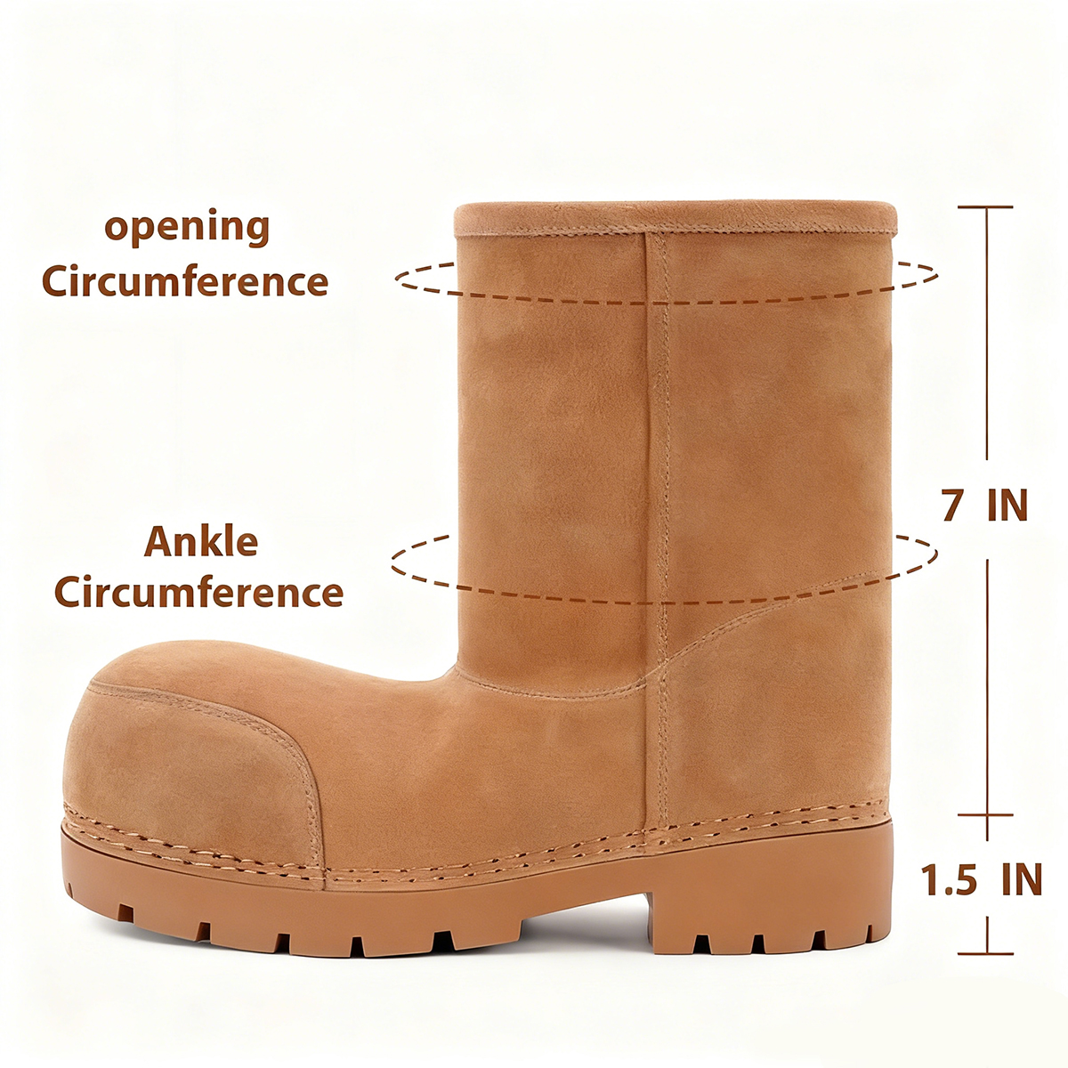 Faux Suede Platform Fuzzy Snow Boots Round Toe Hippy Winter Boots Slip On Knee High Chunky Heel Fur Ankle Boots-MERUMOTE