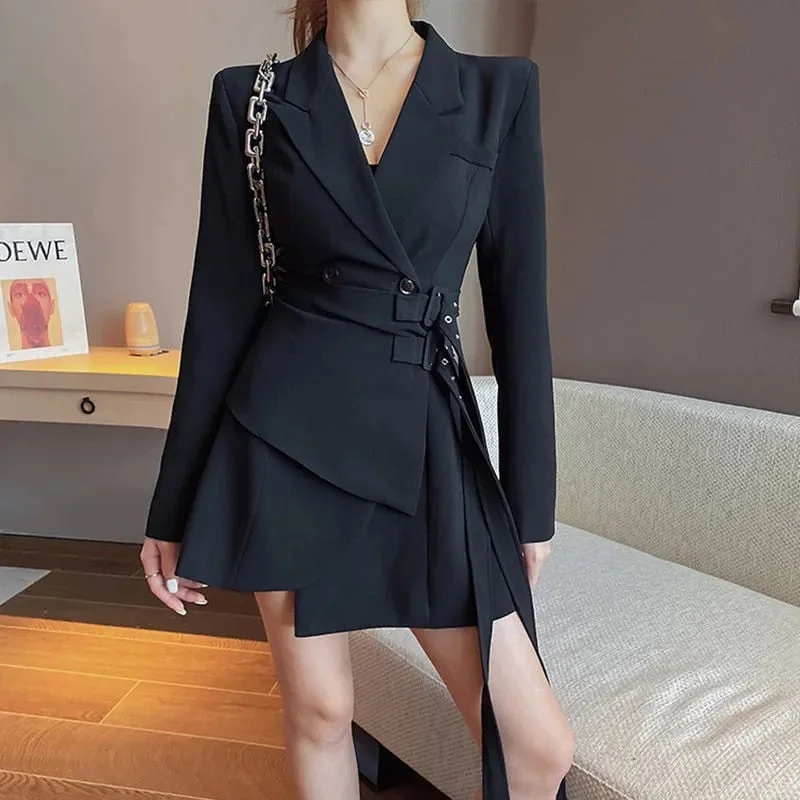 Blazer dress women&#39;s mini party fashion ladies elegant dress ladies one dress Korean belt long sleeve dress 2022 new  tide brand