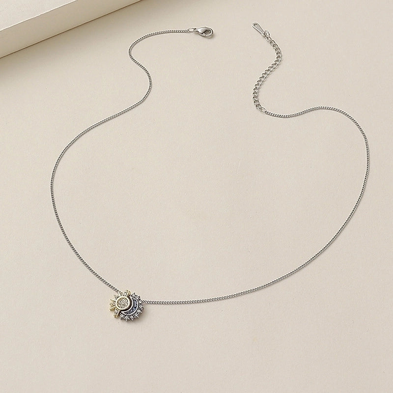 Copper Minimalist Sun Moon Rhinestones Pendant Necklace