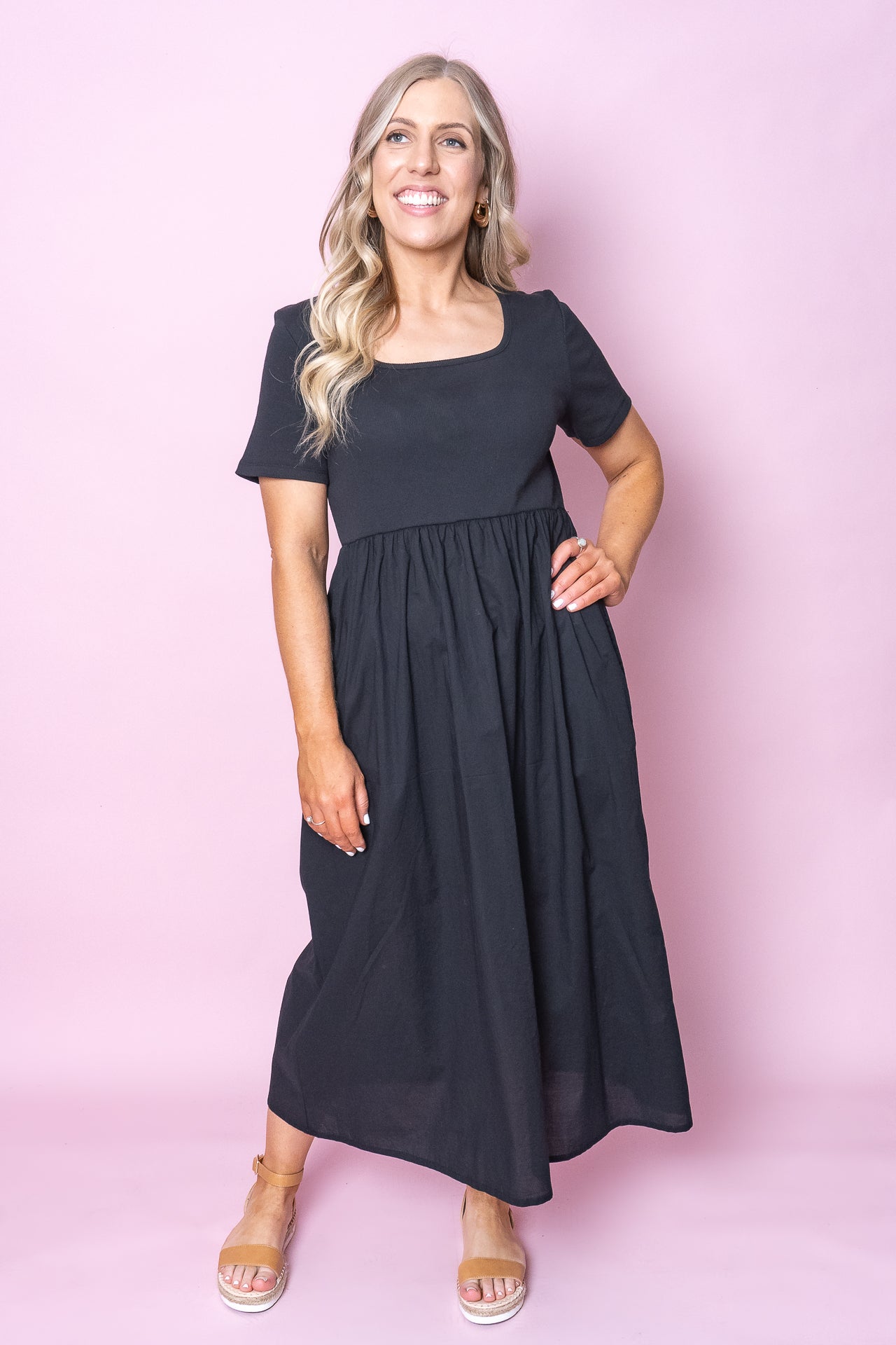 Ella Midi Dress in Black - Foxwood
