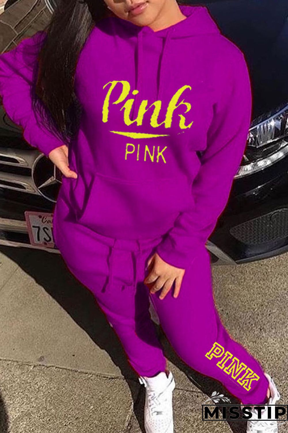 Black Fashion Casual Letter Print Basic Hooded Collar Long Sleeve Two Pieces