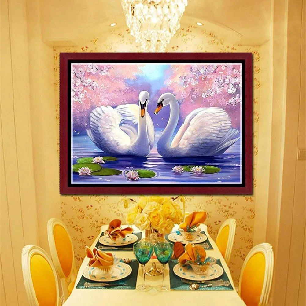 Diamond Painting - Partial Round Drill - Two White Swans(40*30cm)
