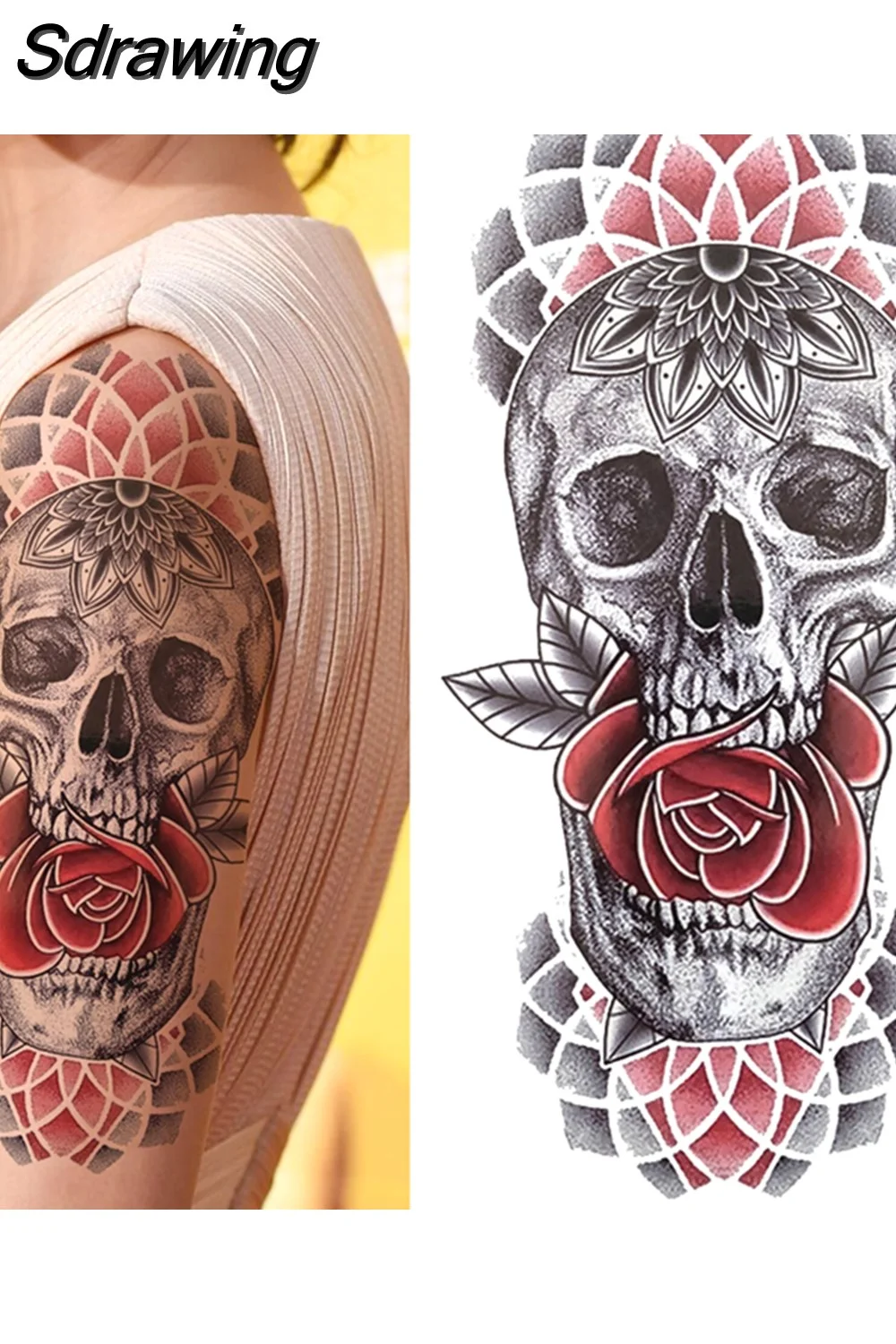 Sdrawing Lion Temporary Tattoo For Women Men Adult Skull Tiger Wolf Forest Tattoo Sticker Black Fake Realistic Demon Tatoos Forearm 430-1
