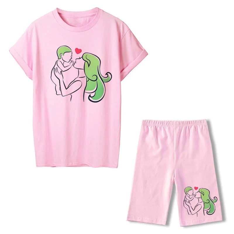 Women Two Piece Set Super Mom Tshirts & Shorts Set Summer Short Sleeve Jogging Biker Shorts Sexy Outfit For Woman Track Suit