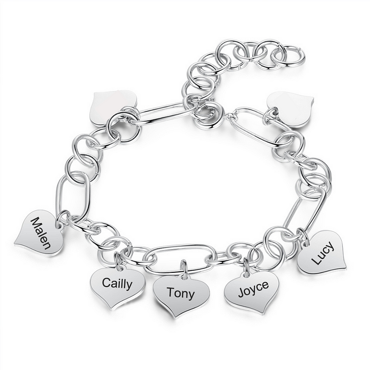 Pulsera corazón ajustable 5 nombres personalizados