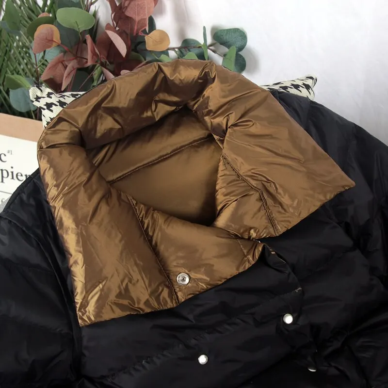 FTLZZ Duck Down Jacket Women Winter Long Double Sided Plaid Coat Female Plus Size Warm Down Parka Slim Outwear