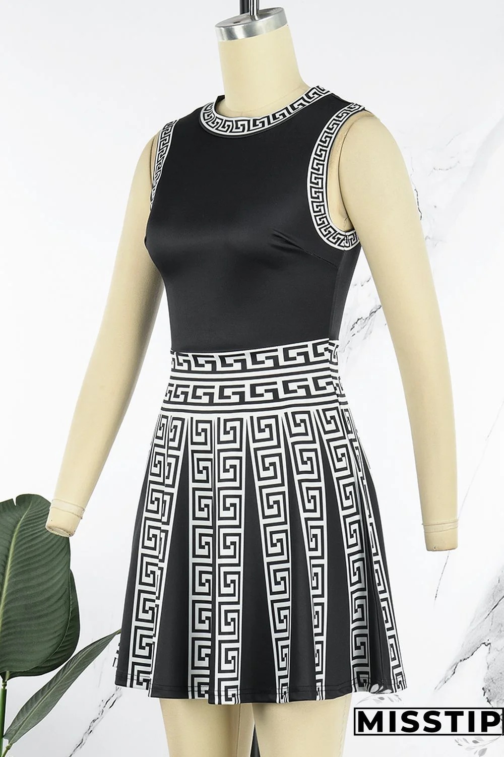 Apricot Casual Print Patchwork O Neck Sleeveless Dress Dresses