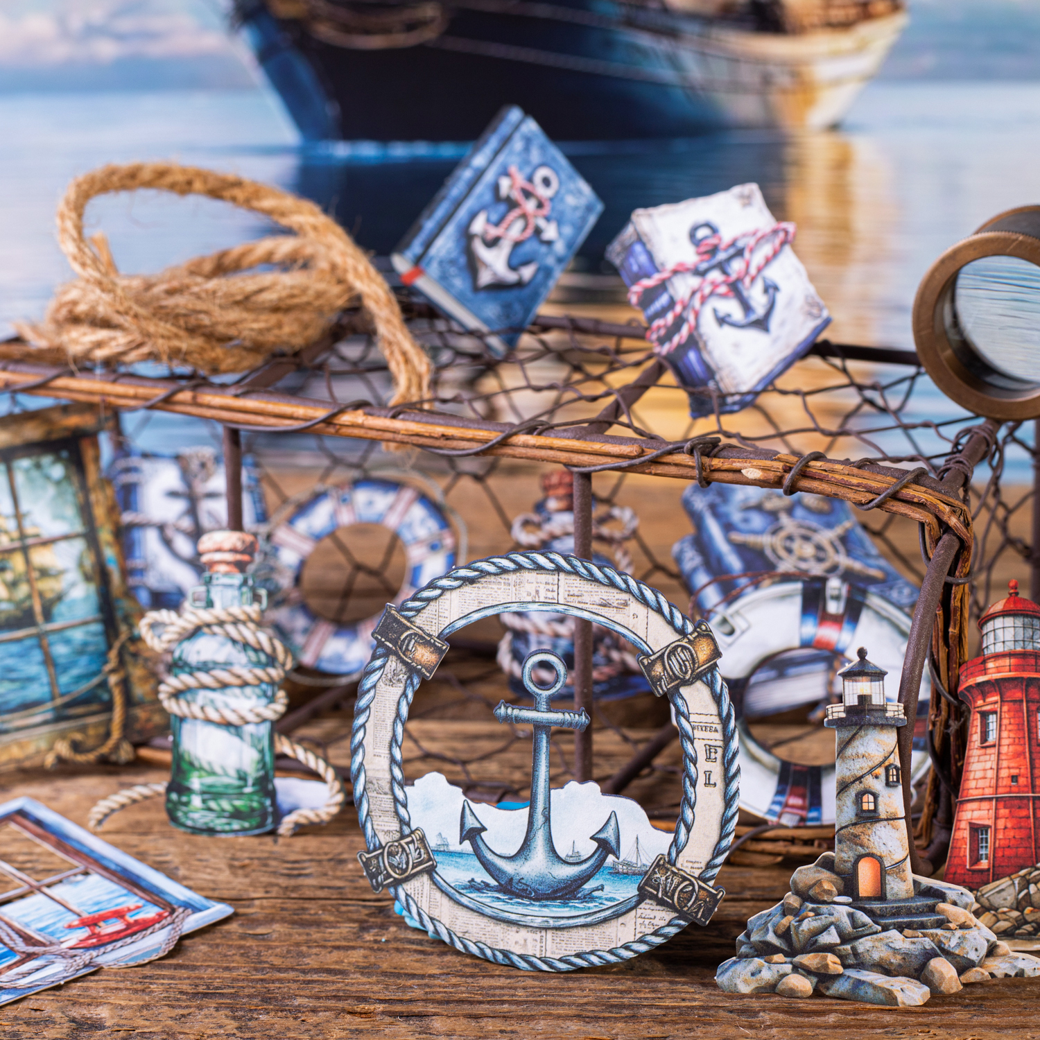 스티커 - 해양 시계 시리즈 빈티지 바다 여행 테두리