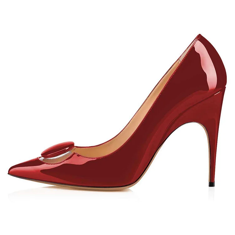 Red Mirror Leather PVC Pointy Toe Stiletto Heels Pumps |FSJ Shoes