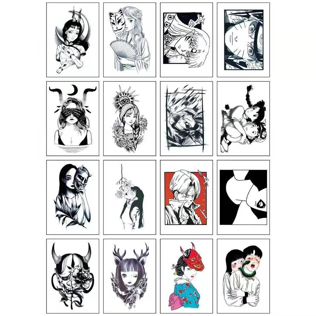 16Pcs Waterproof Temporary Tattoo Sticker Anime Cartoon Boy Girl Cute Tatto Flash Tatoo Fake Tattoos Naruto Stickers Men Women