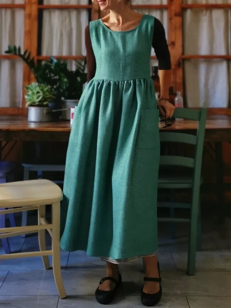 Vintage Forest Green Cotton Apron