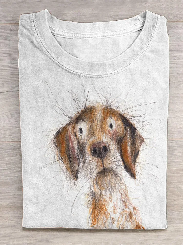 Funny Cute Dog Portrait Art Pattern Print Casual T-shirt socialshop