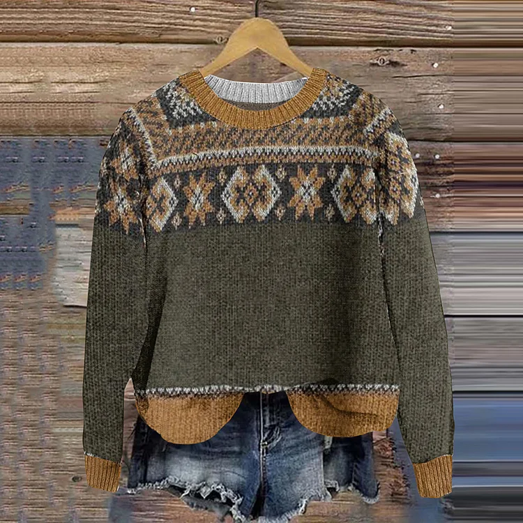 VChics Retro Ethnic Style Knitted Women'S Sweater