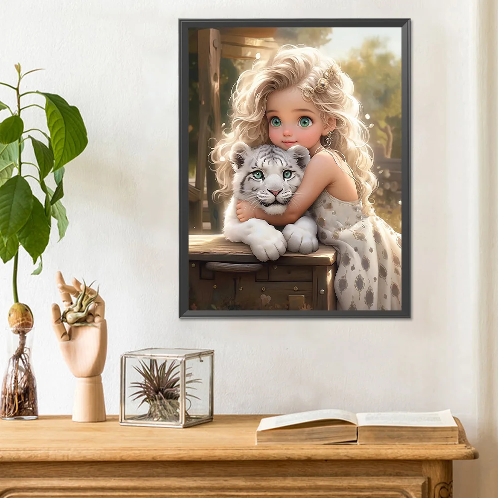 Diamond Painting - Full Round Drill - Sweet Girl Tiger(Canvas|30*40cm)