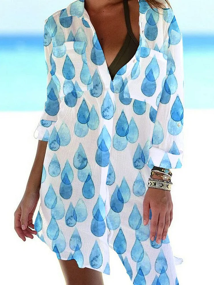 Women'S Watercolor Raindrops Pattern Casual Dress Shift Dress Mini Dress