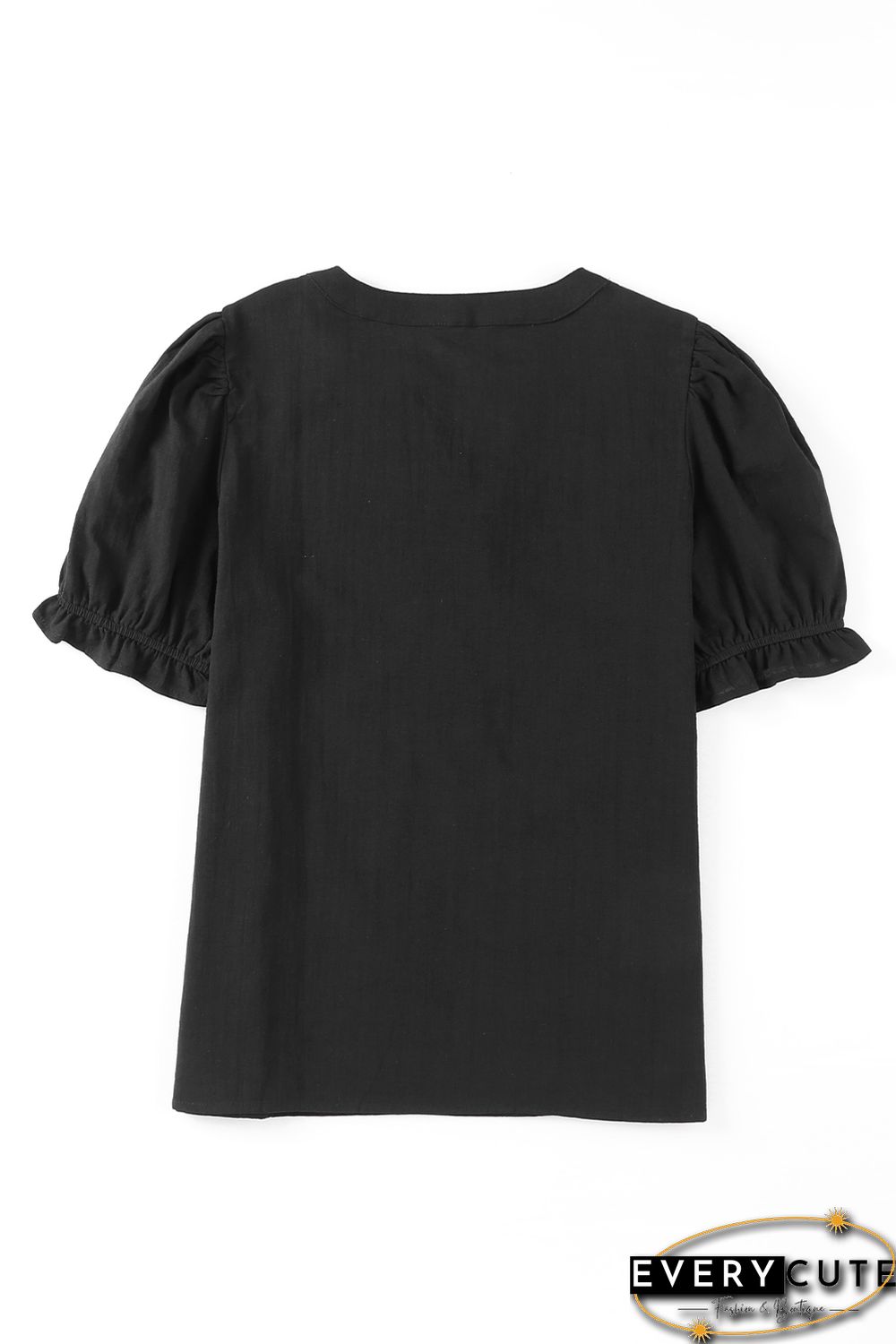 Black Floral Embroidered Ruffled Puff Sleeve Blouse