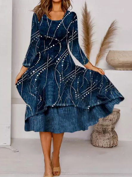 Casual V Neck Loosen Polka Dots Geometric Elegant Knitting Dress D36- Fabulory