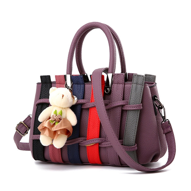 Bags New Woven Handbag Japanese And Korean Bear Pendant Shoulder Crossbody Bag
