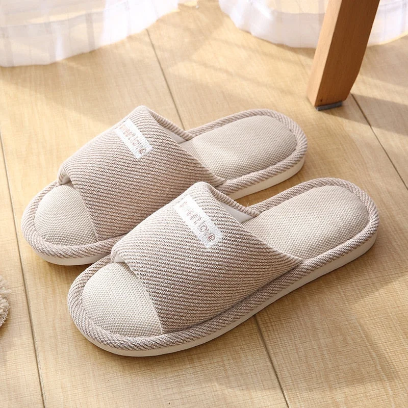 Men and Women Home Linen Slippers Home Indoor Non-slip Soft Bottom Summer Sandals Couple Four Seasons Cotton and Linen