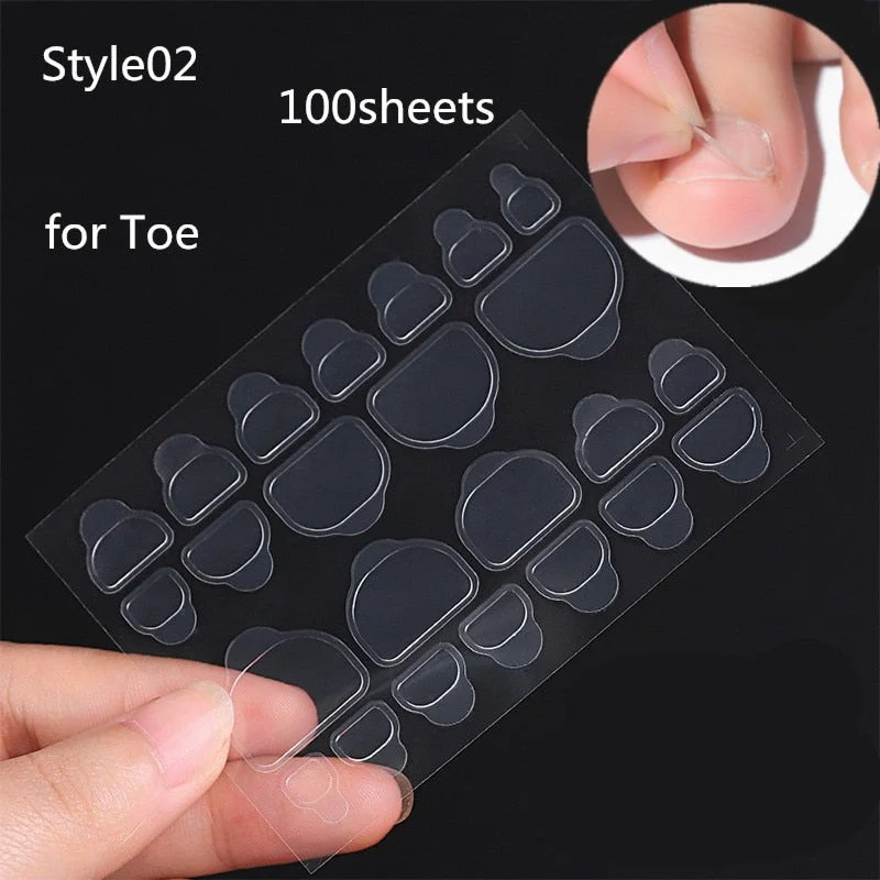 100Sheet Nail Tabs Glue Double Sticker Side Self Flexible Adhesive Stickers on False Nail Art Fingernail Toe Art Extension Tools-Nail Inspo