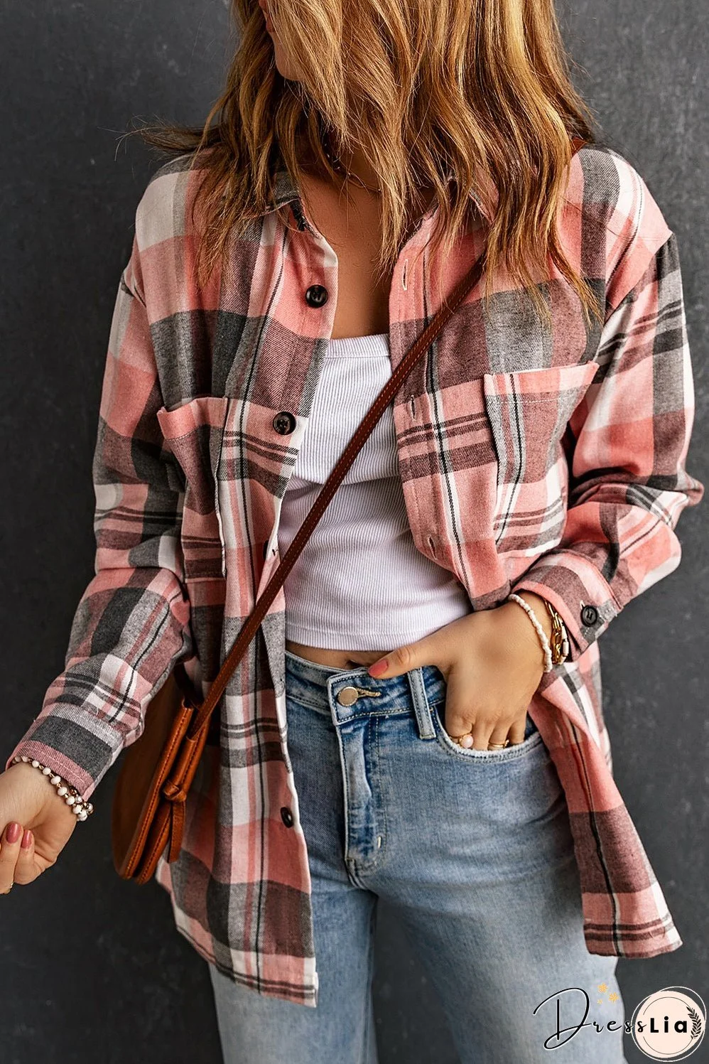 Plaid Button Up Patch Pocket Shirt Shacket