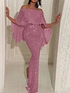 Sequined Off-The-Shoulder Falbala Sexy Slim Split-Backless Party Maxi Dress