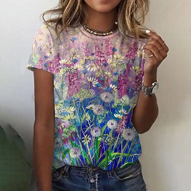 Casual Oil Painting Print Short Sleeve T-Shirt