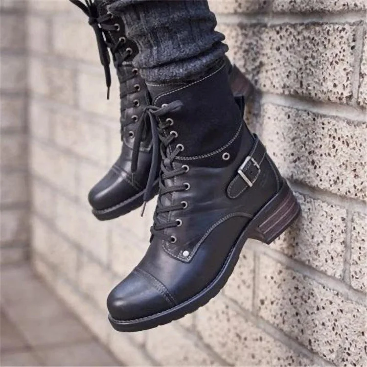 Women's Chunky Combat Boots Zipper Lace-up ankle Boots shopify Stunahome.com