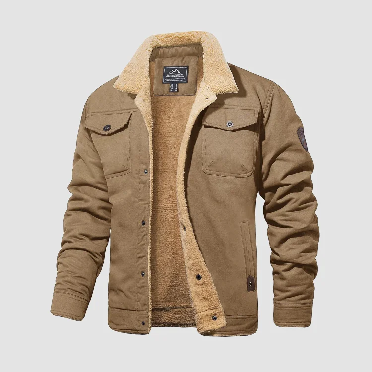 Men's Sherpa Trucker Jacket 5 Pockets Cotton Cargo Jacket Turn-down Collar Winter Coats