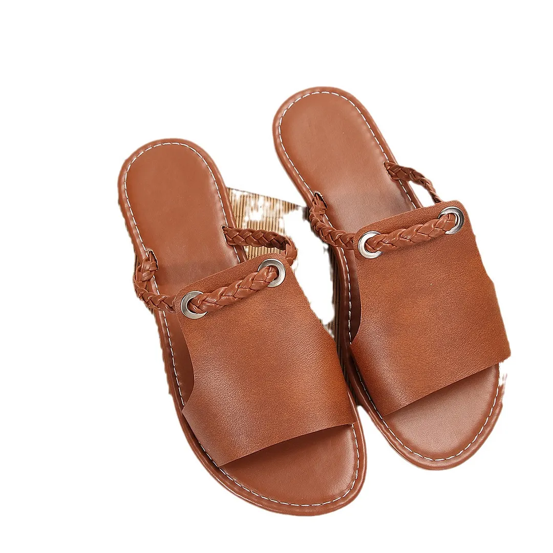 Breakj Breakj 2025 Summer New Slippers Women Solid Color Weaving Simple Daily Beach Slippers Sandals