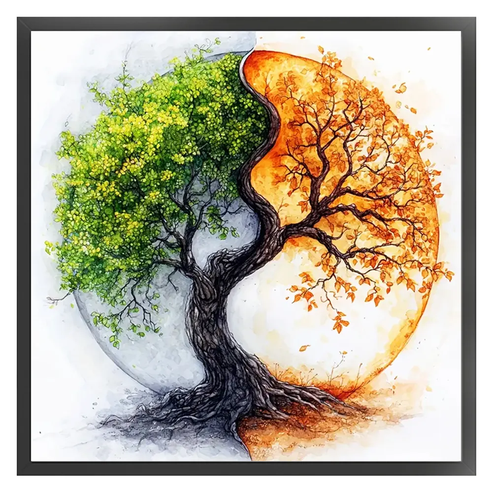 11CT Full Stamped Cross Stitch - Yin Yang Tree(Canvas|40*40CM)