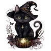 >SALE<Full Embroidery Cotton Thread 11CT Printed Magic Black Cat Cross Stitch 50x65cm