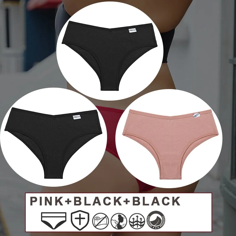 FINETOO 3PCS/Set Women's Cotton Panties Sexy Lingerie Underwear  M-3XL Bikini Thongs Panties For Woman Plus Size Female Briefs