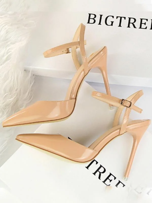 Simple stiletto super high heel shallow pointy patent leather sexy flat sandals