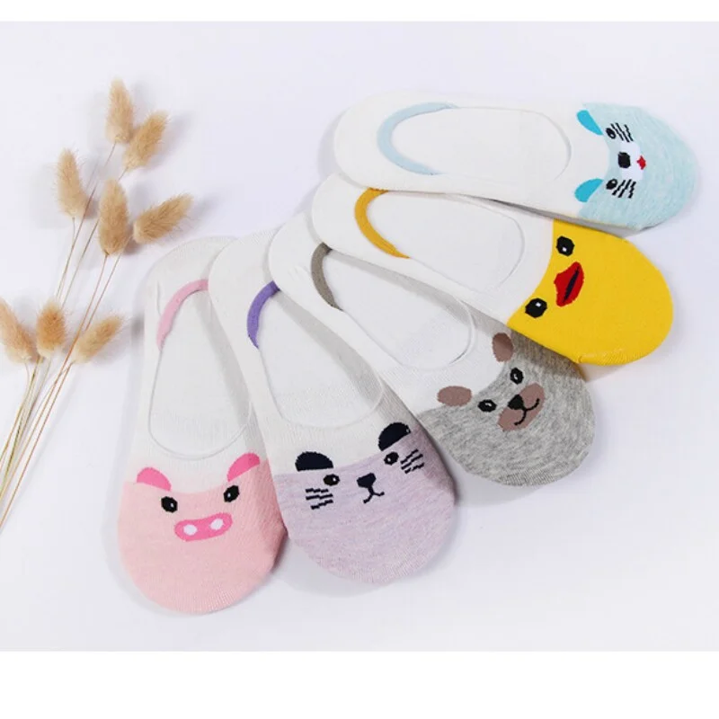 Billionm pieces = 5 Pairs/lot Invisible Cartoon Cotton Breathable Socks Women Summer Girls Casual Short Ankle Boat Low Cut Lady Sox