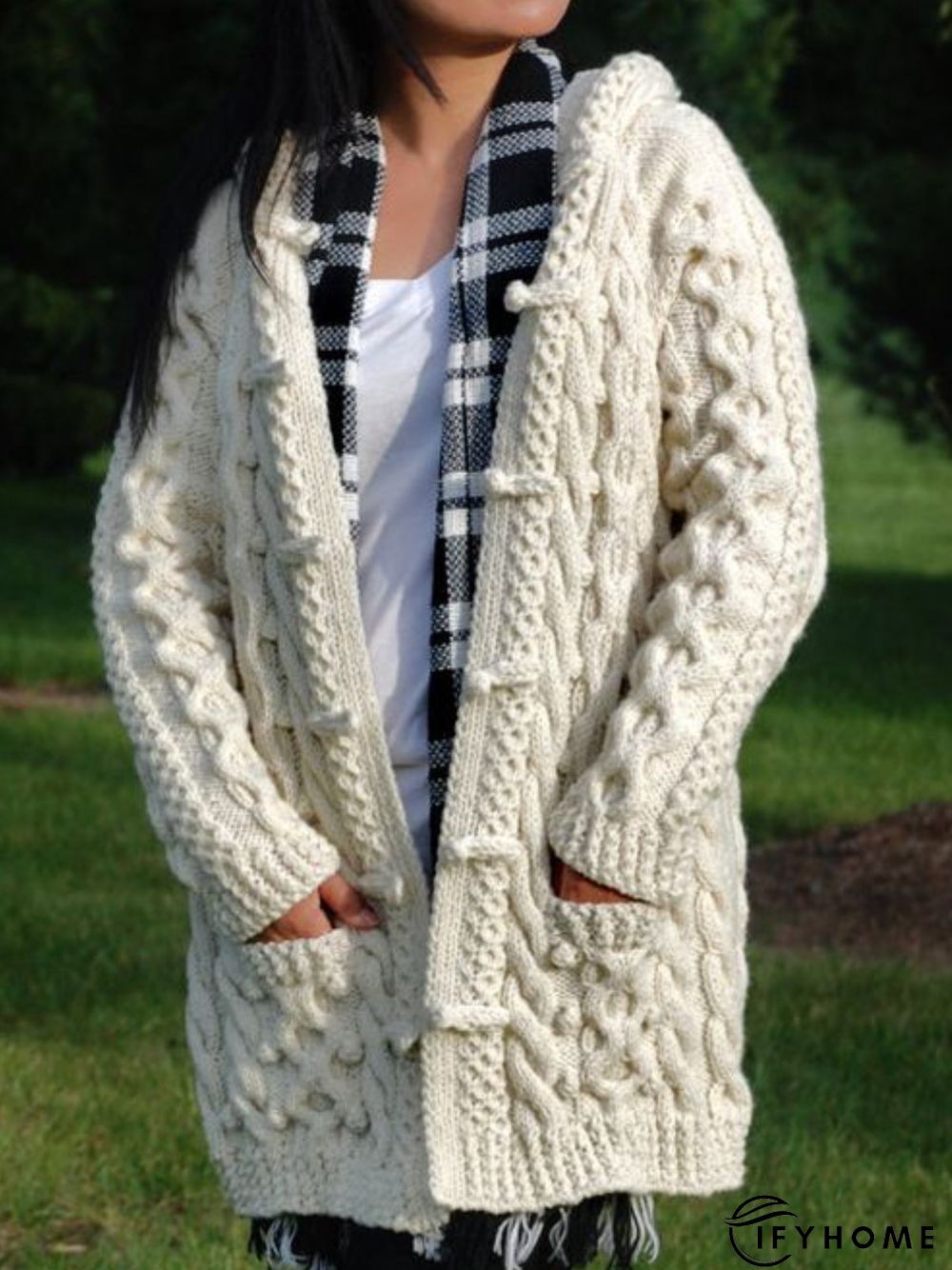 Jacket Womens Casual Knitted Hooded Coat | IFYHOME