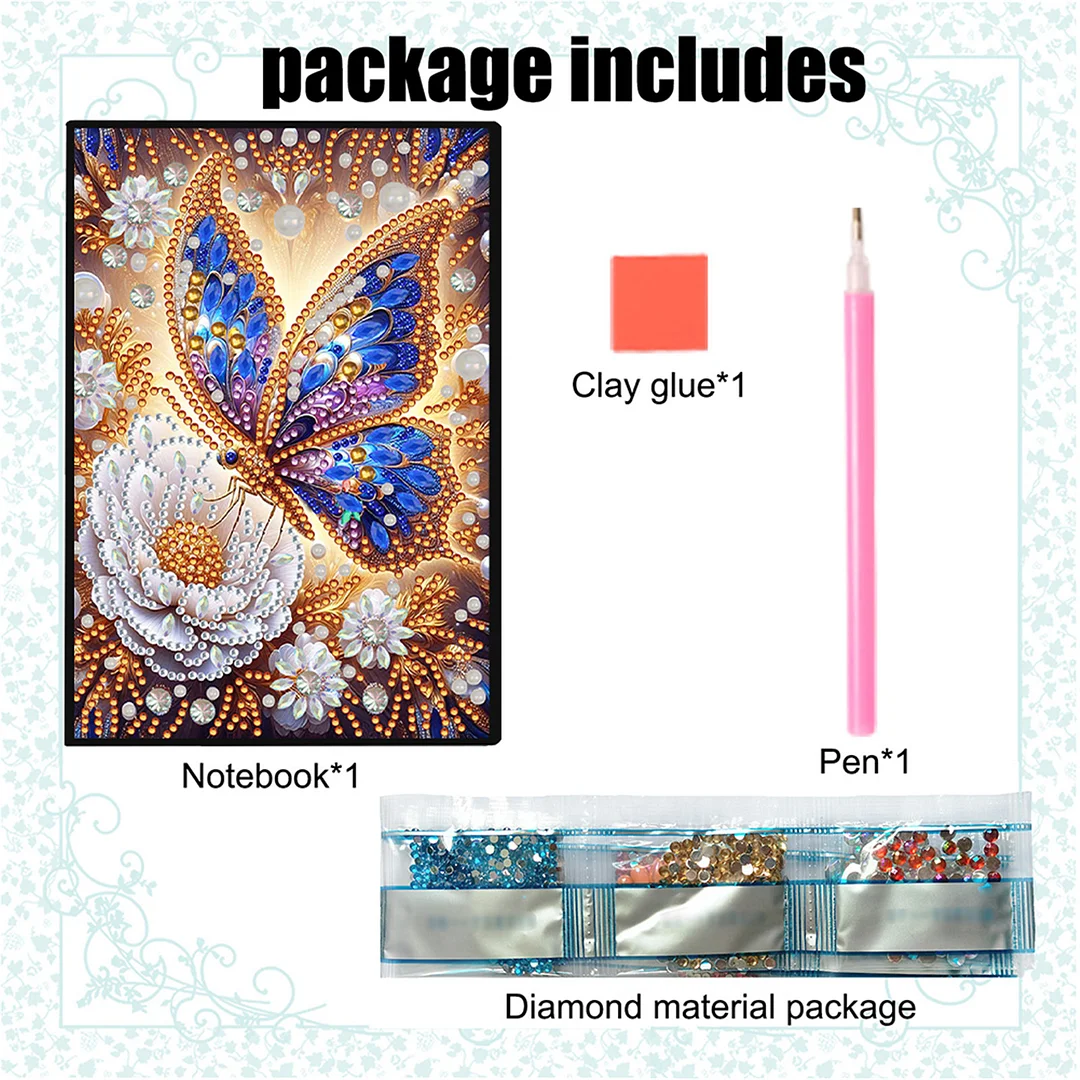 DIY Flower Diamond Painting Journals Notebooks 50 Pages A5 No Lines Special Shaped Diamond Art Kits for Beginners Craft Lovers and Artists (Butterflies Flowers)