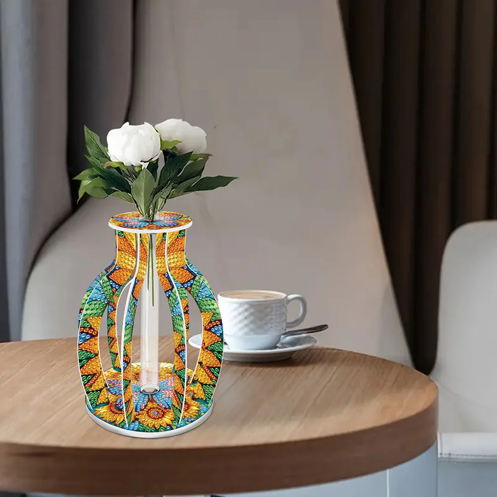 Acrylic Wood Sunflower Butterfly Diamond Painting Flower Vase for Home Office De